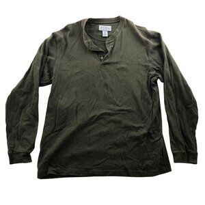 Eddie Bauer Mens Henley Shirt Medium Green Long Sleeve T-Shirt Classic Casual